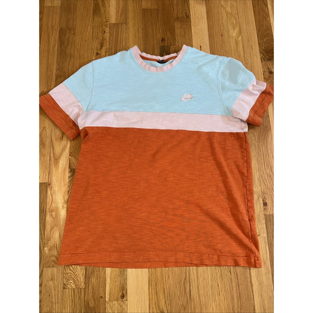 Vintage‎ Nike Rare Box Fit Logo Cotton Mens Med Short Sleeve Color Block T Shirt